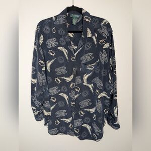 Lauren Ralph Lauren Nautical Silk Button Down sz 1X
